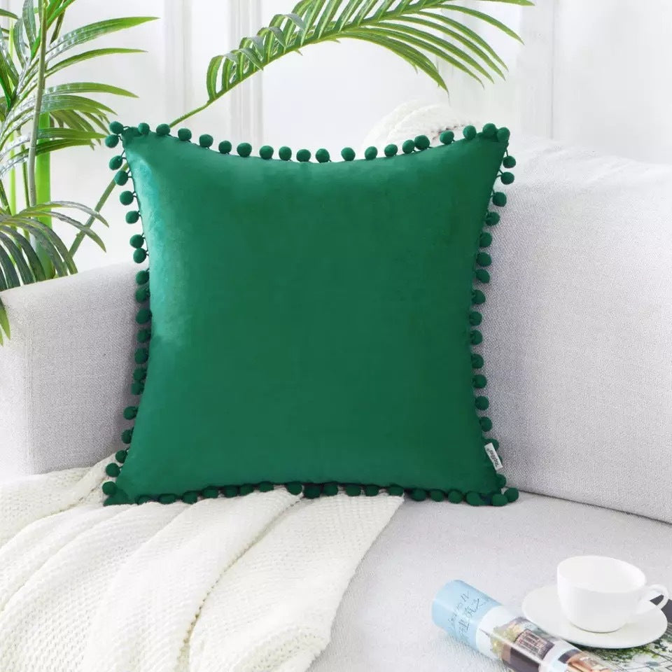 Ball Lace Velvet Cushion Cover | Modern Solid Color Pillow Cover | Plush Short Plush Ball Design