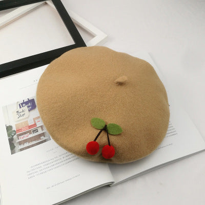 Handmade Cherry Woolen Beret Painter Hat – Stylish Dome Design for Adults and Kids – Warm, Windproof, & Available in Multiple Colors