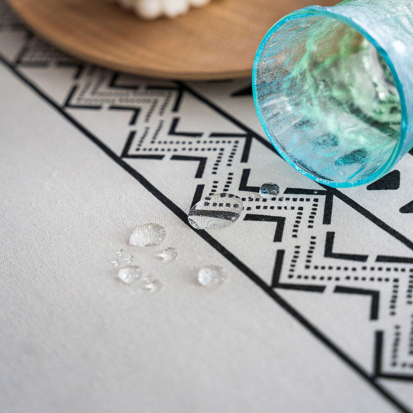 Geometric Black Tassel Waterproof Tablecloth – Rectangular & Round