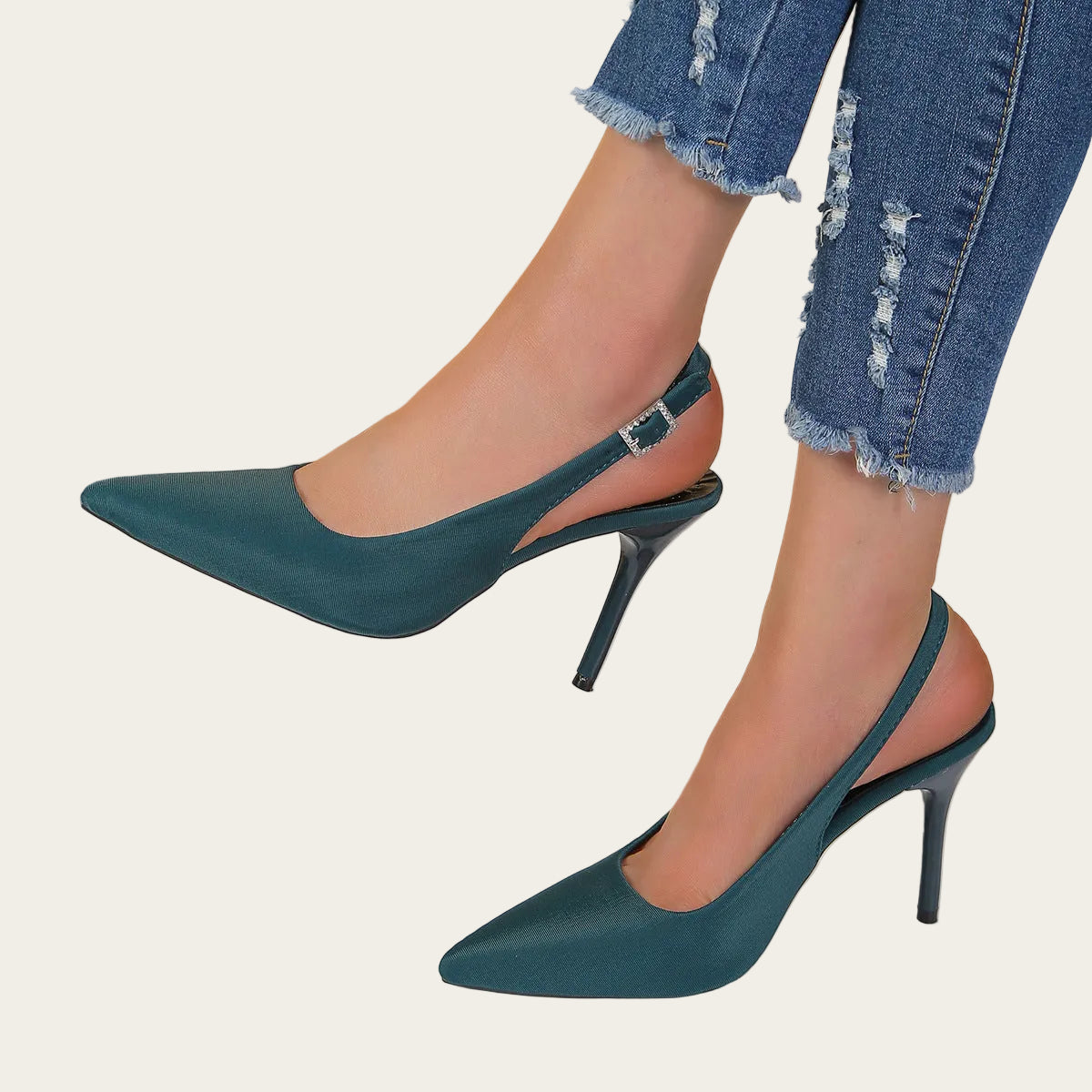 Pointed Buckle Slingback Heels in Sculpted Stiletto