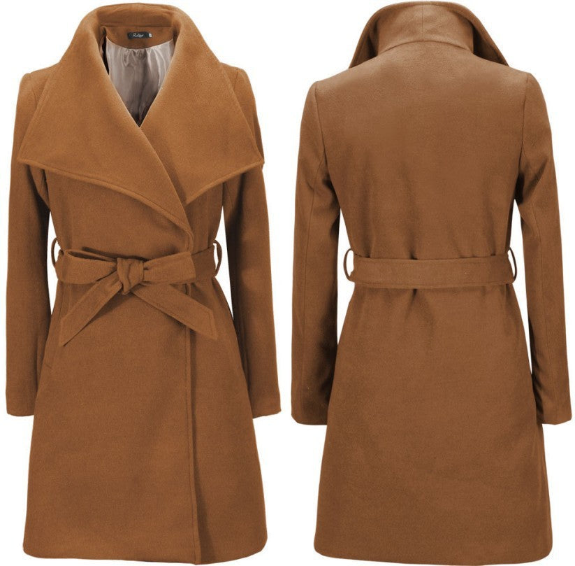 Elegant European & American Woolen Coat for Women – Slim Fit