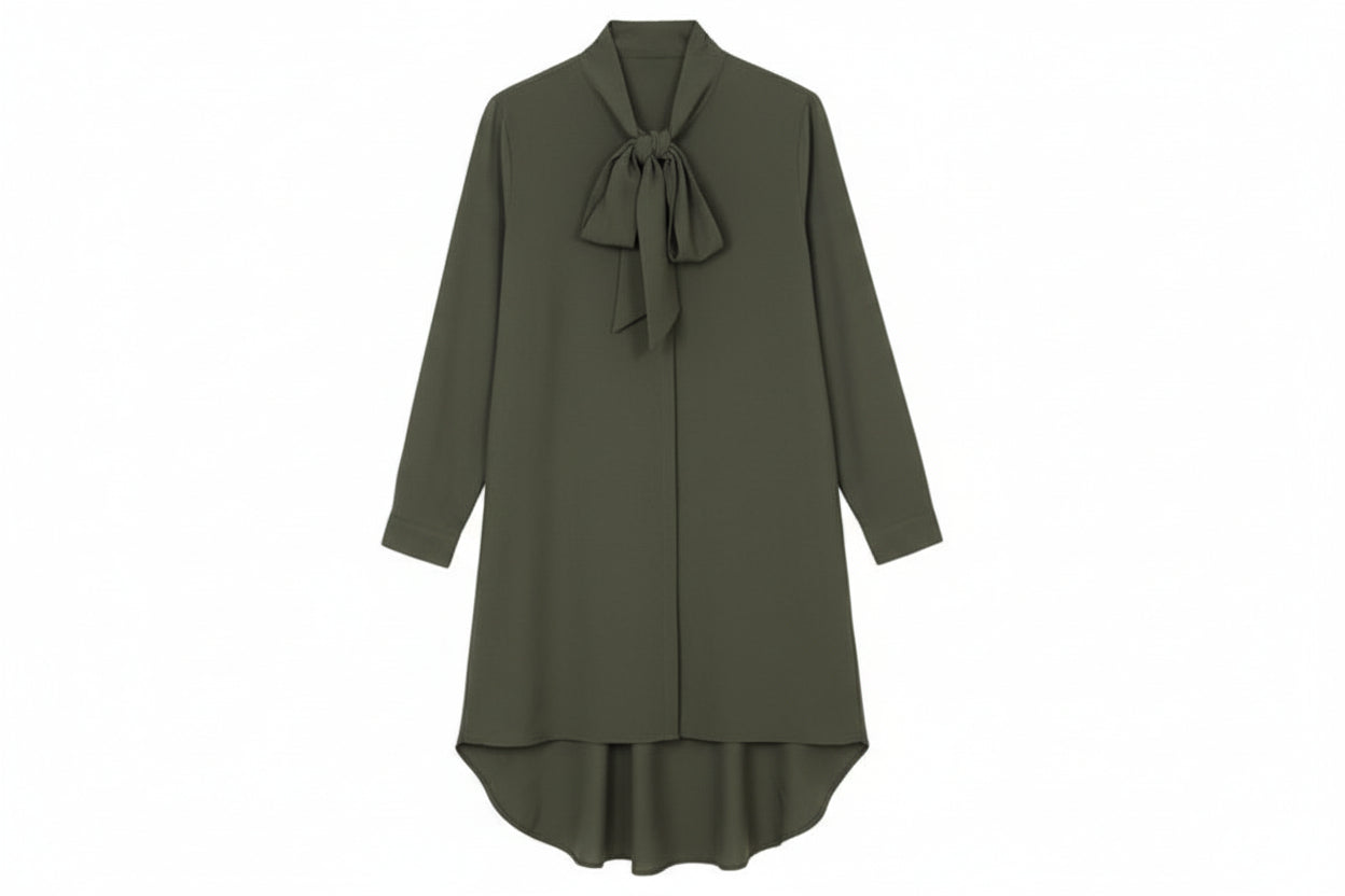 Tie-Neck Longline Chiffon Blouse