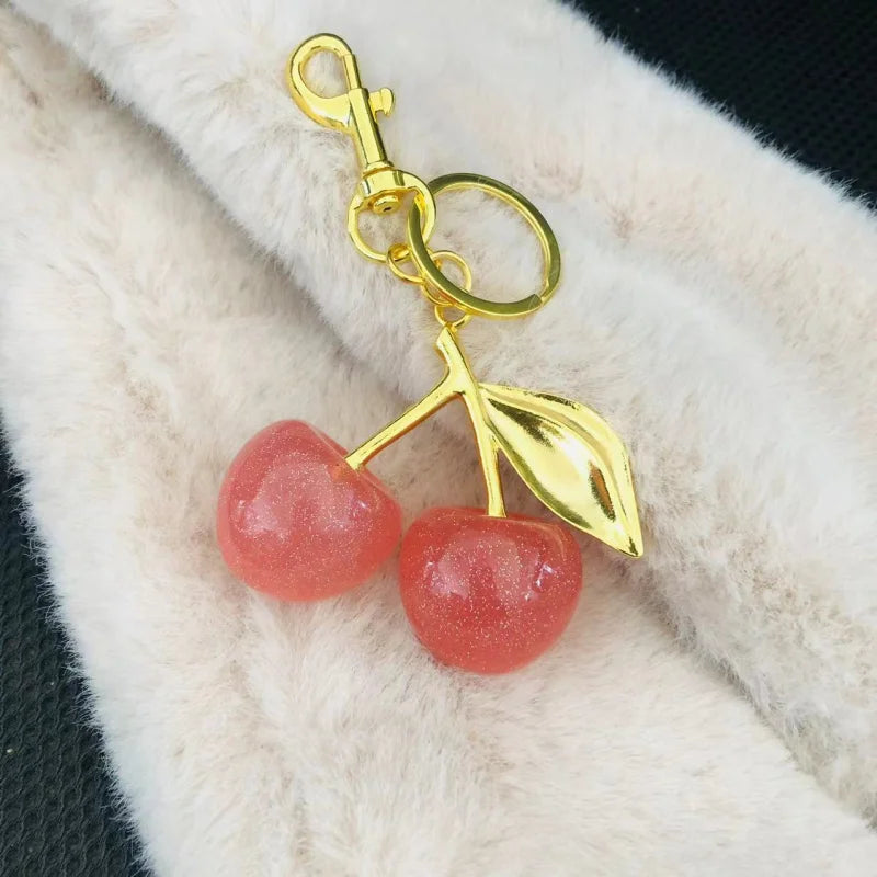 Trendy Red Cherry Pendant Keychain – Cute Bag Charm & Car Key Accessory for Women | Fashion Jewelry Gift