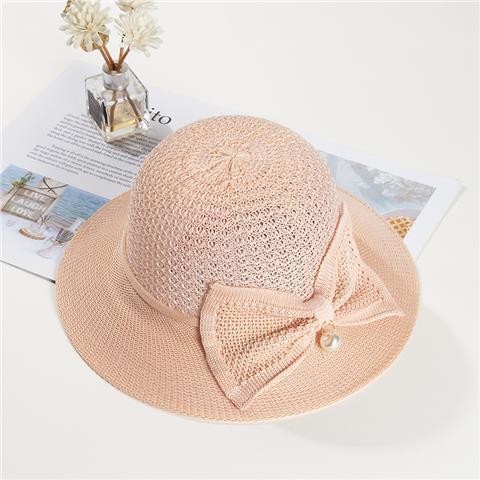 Elegant Pearl Bow Sun Protection Hat for Women – Breathable, Foldable & Machine Embroidered