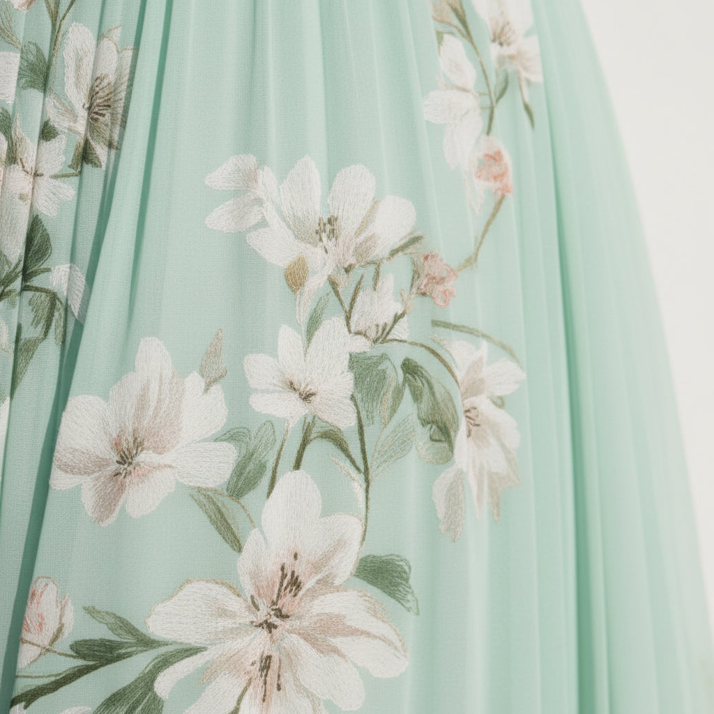 Light Green Pleated Chiffon Maxi Dress