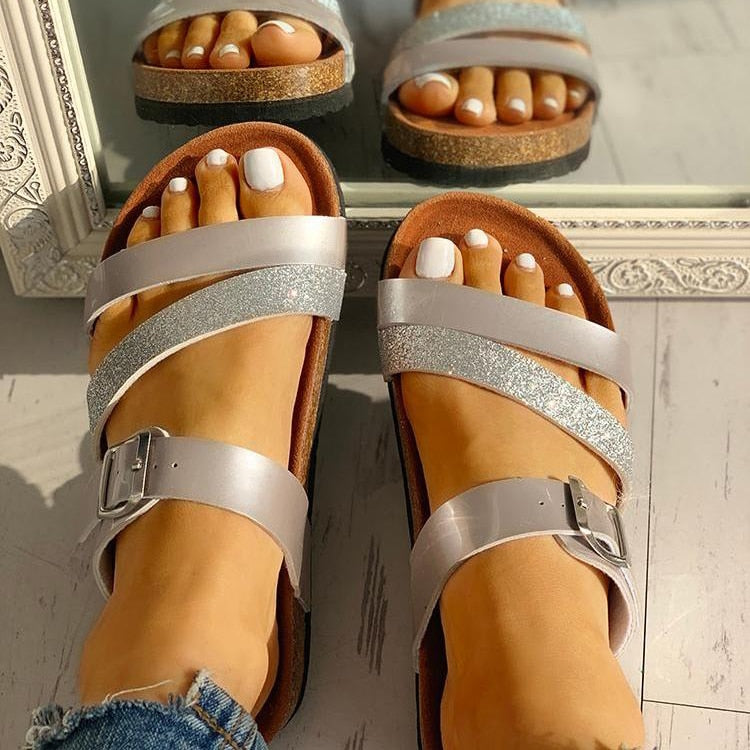 Strap Sandals – Metallic Detail Summer Slides