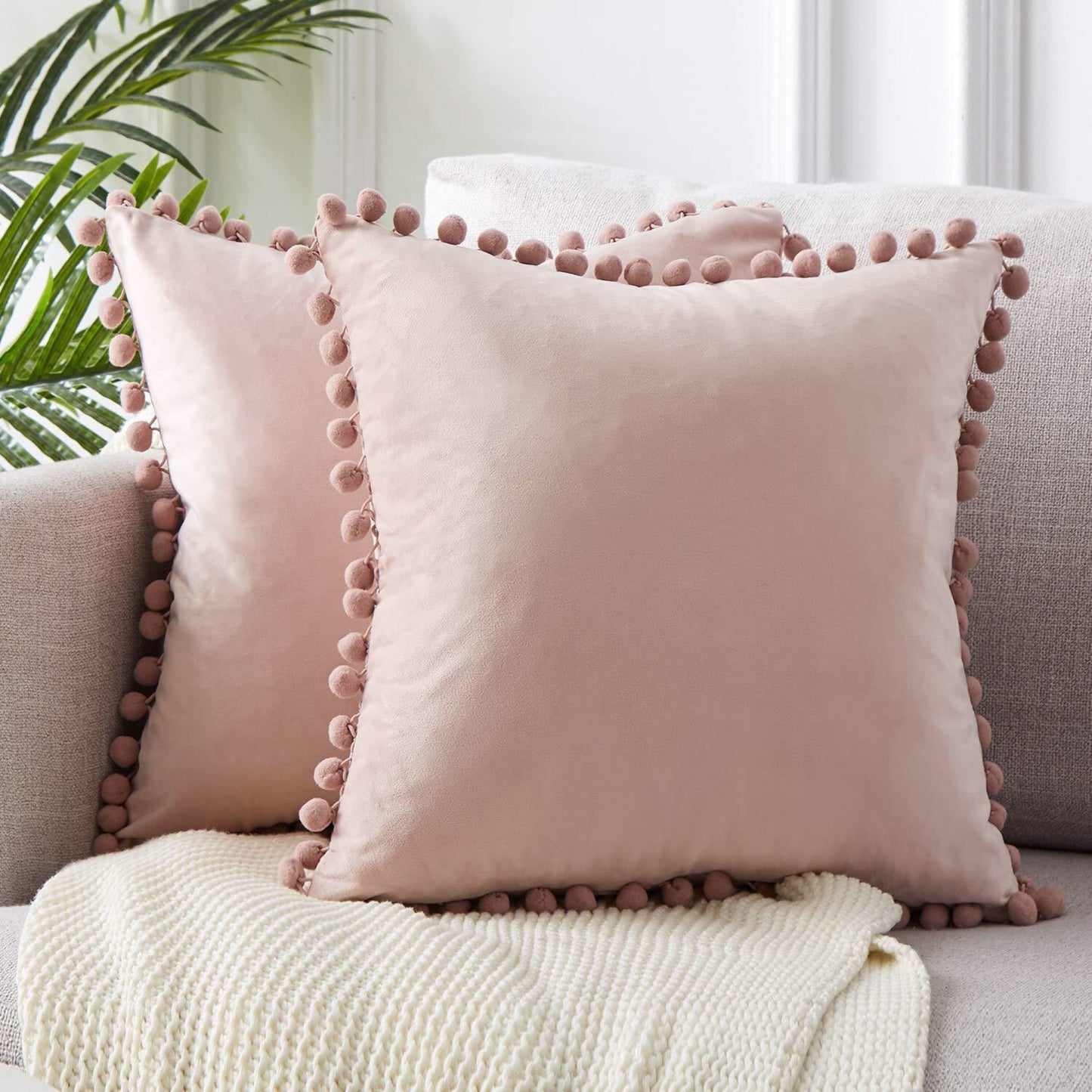 Ball Lace Velvet Cushion Cover | Modern Solid Color Pillow Cover | Plush Short Plush Ball Design