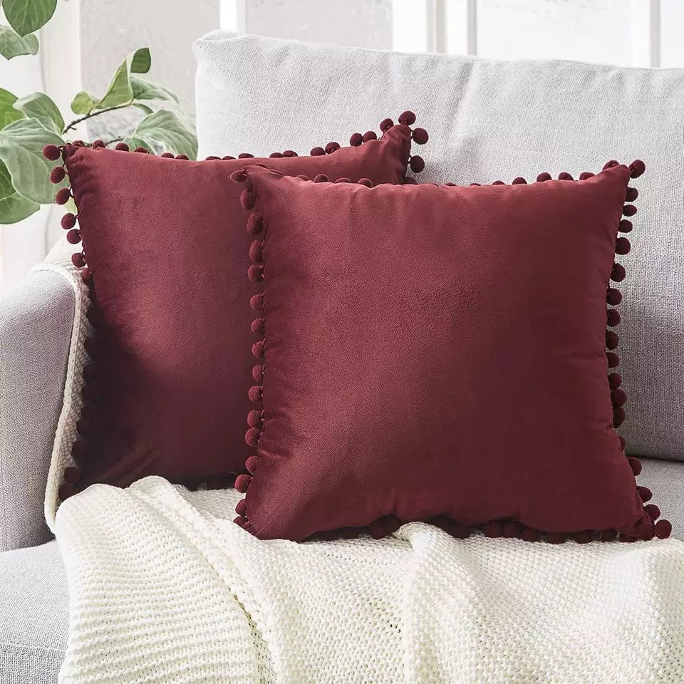 Ball Lace Velvet Cushion Cover | Modern Solid Color Pillow Cover | Plush Short Plush Ball Design