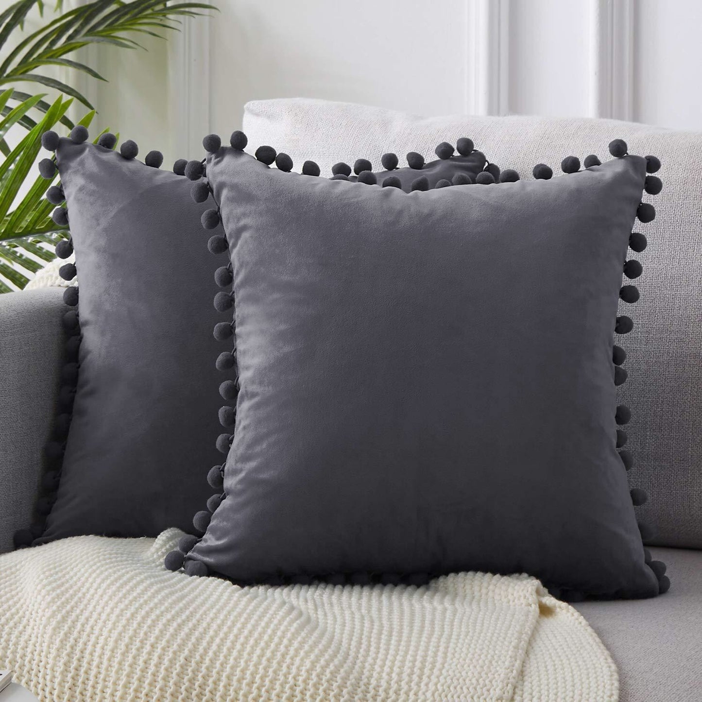 Ball Lace Velvet Cushion Cover | Modern Solid Color Pillow Cover | Plush Short Plush Ball Design