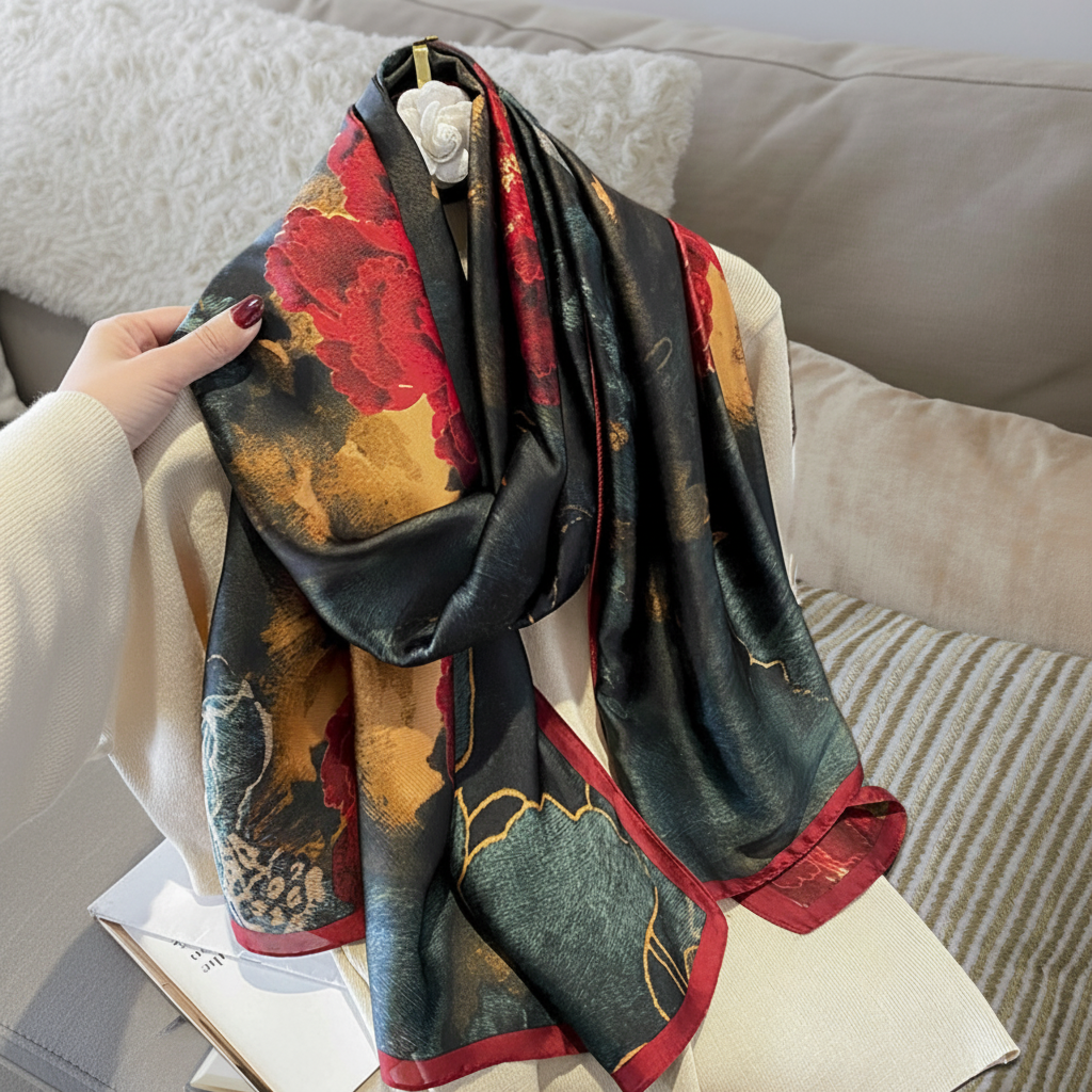 Ethereal Rose Scarf — Lightweight Silk-Feel Wrap