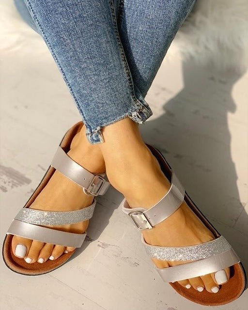 Strap Sandals – Metallic Detail Summer Slides