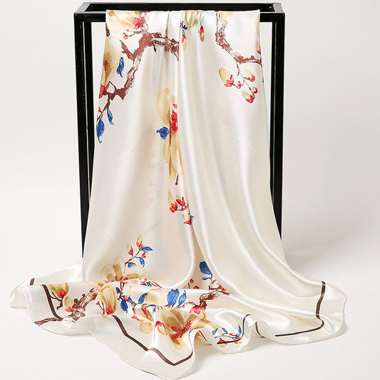 Women's Fashion Shawl Scarf - All-match 90cm Silk Rayon Peach Blossom Design