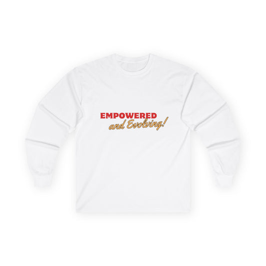 Unisex Ultra Cotton Long Sleeve Tee - Empowered and Evolving Front Design Floral Back