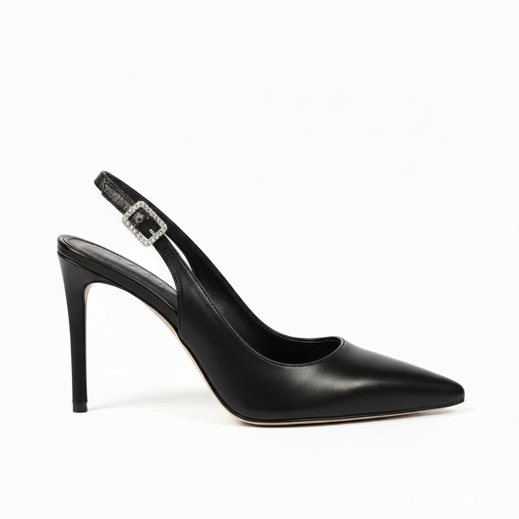 Pointed Buckle Slingback Heels in Sculpted Stiletto