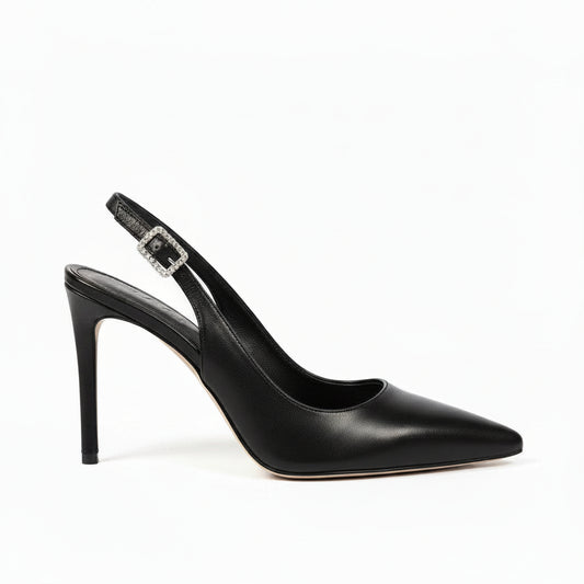 Pointed Buckle Slingback Heels in Sculpted Stiletto