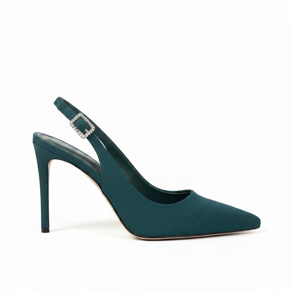 Pointed Buckle Slingback Heels in Sculpted Stiletto
