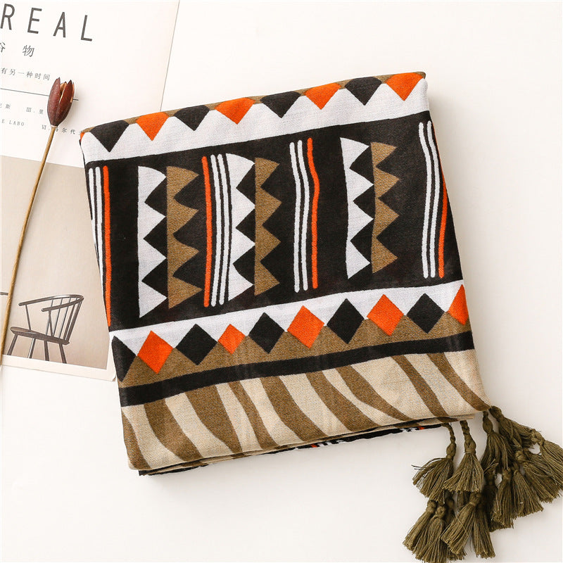 Foreign Trade Retro Ethnic Style Cotton and Linen Silk Scarf – Long and Lengthened Design for All Seasons