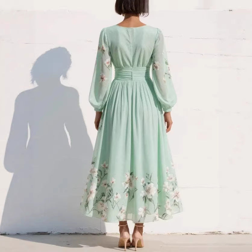 Light Green Pleated Chiffon Maxi Dress