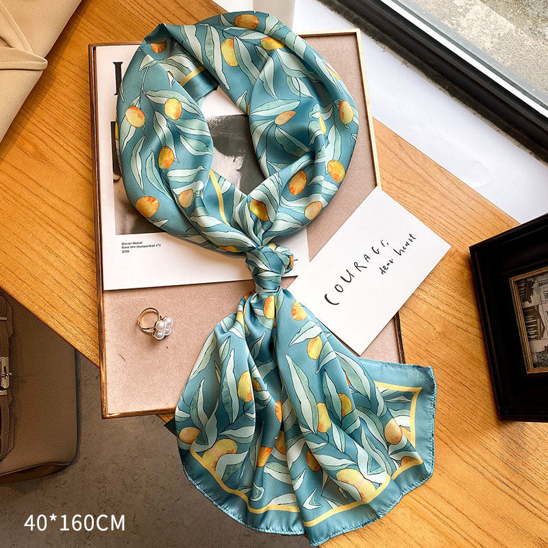 Decorative Floral Imitation Silk Scarf for Women – Geometric Tie-Dye Design, Mid-Length, Curling Edge