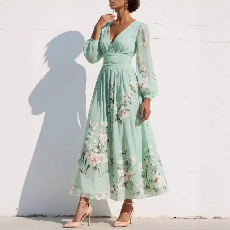 Light Green Pleated Chiffon Maxi Dress
