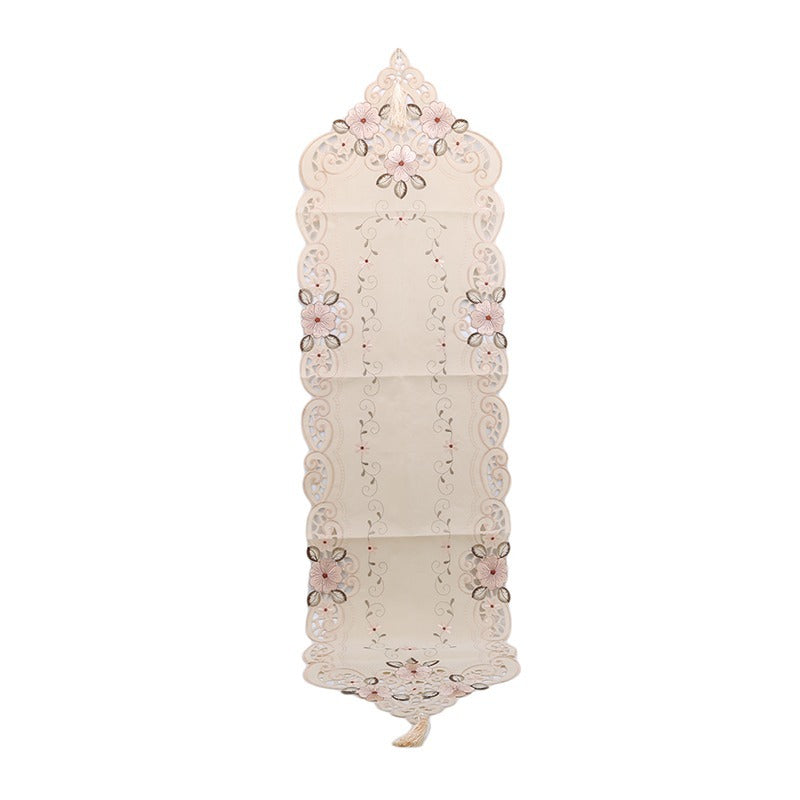 European Classical Embroidery Table Runner – Light Luxury Home Décor, Polyester