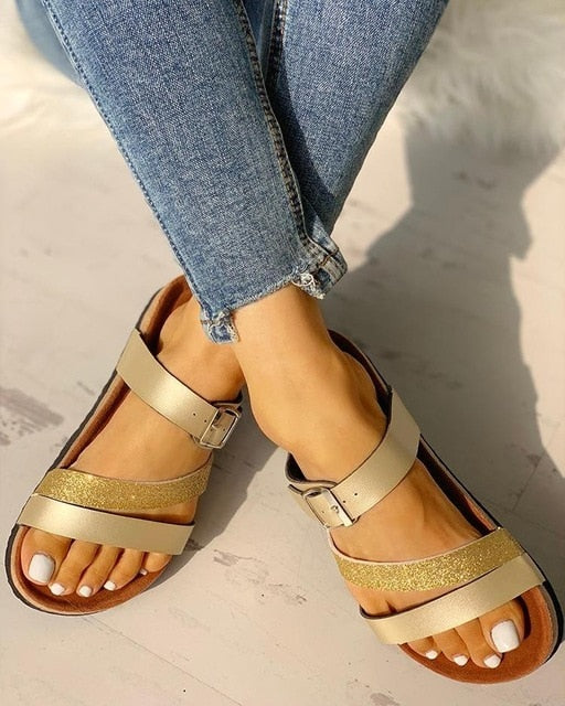 Strap Sandals – Metallic Detail Summer Slides