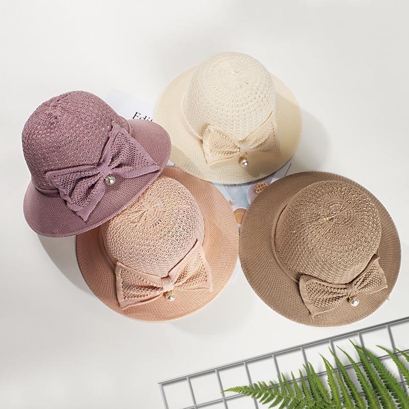 Elegant Pearl Bow Sun Protection Hat for Women – Breathable, Foldable & Machine Embroidered