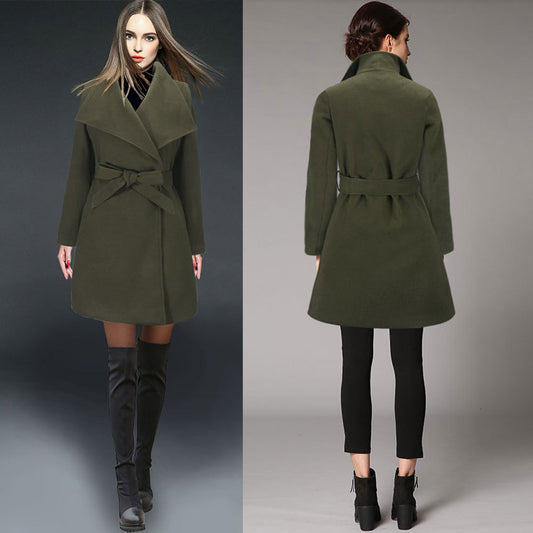 Elegant European & American Woolen Coat for Women – Slim Fit