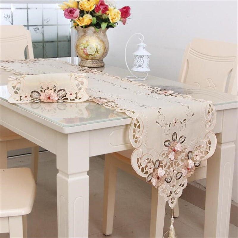 European Classical Embroidery Table Runner – Light Luxury Home Décor, Polyester