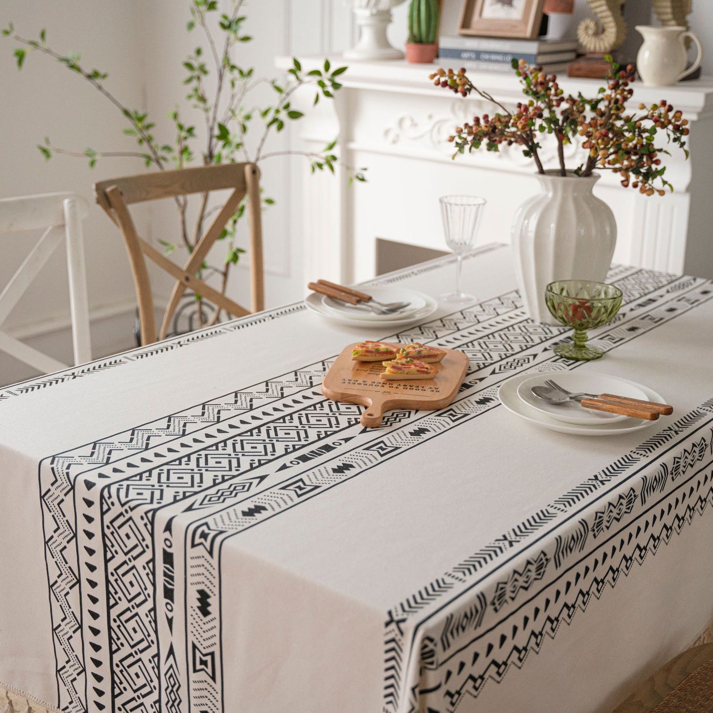 Geometric Black Tassel Waterproof Tablecloth – Rectangular & Round