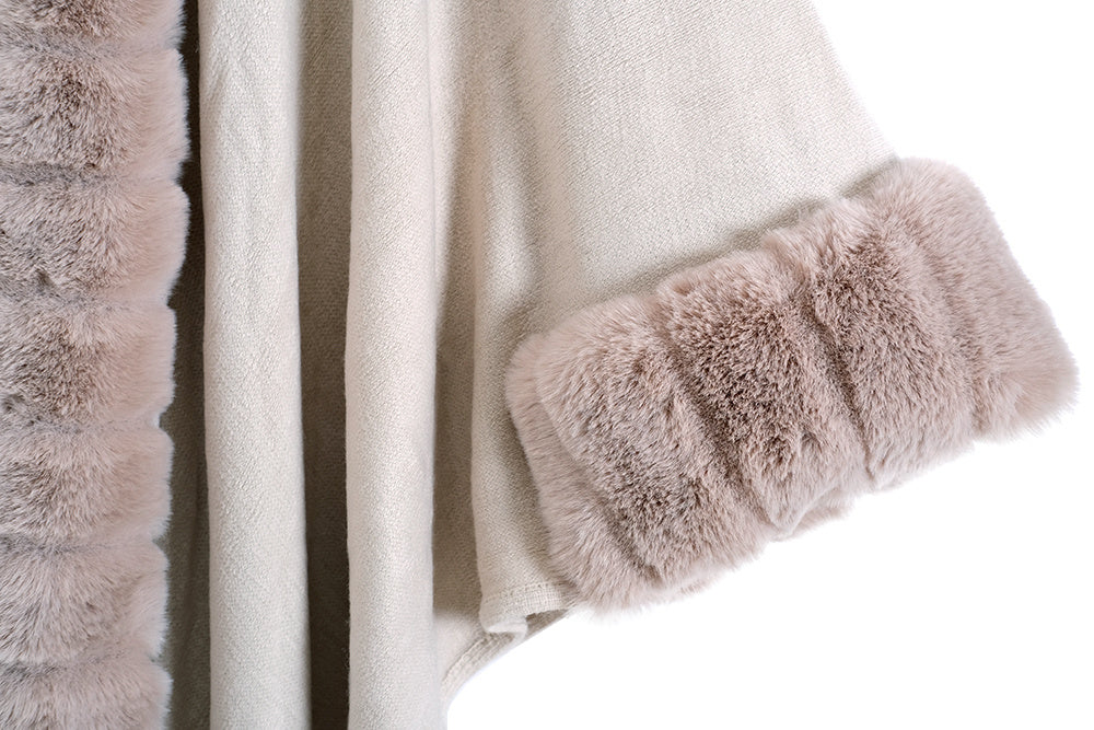 Classic Oversized Knit Coat with Artificial Rabbit Fur Collar – Elegant Pullover Cloak for Winter Warmth