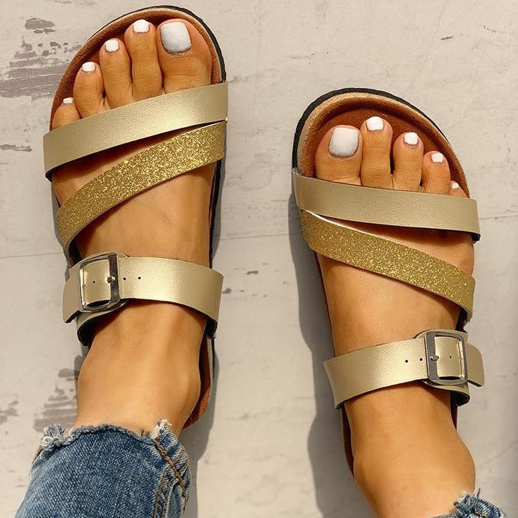 Strap Sandals – Metallic Detail Summer Slides