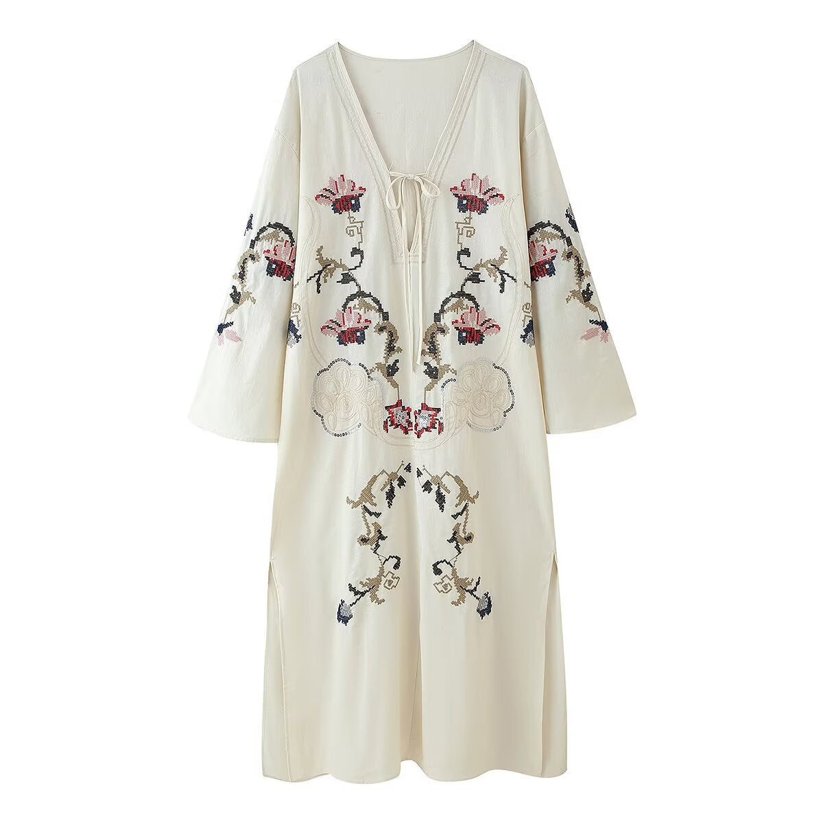 Floral Embroidery Maxi Dress in Ivory