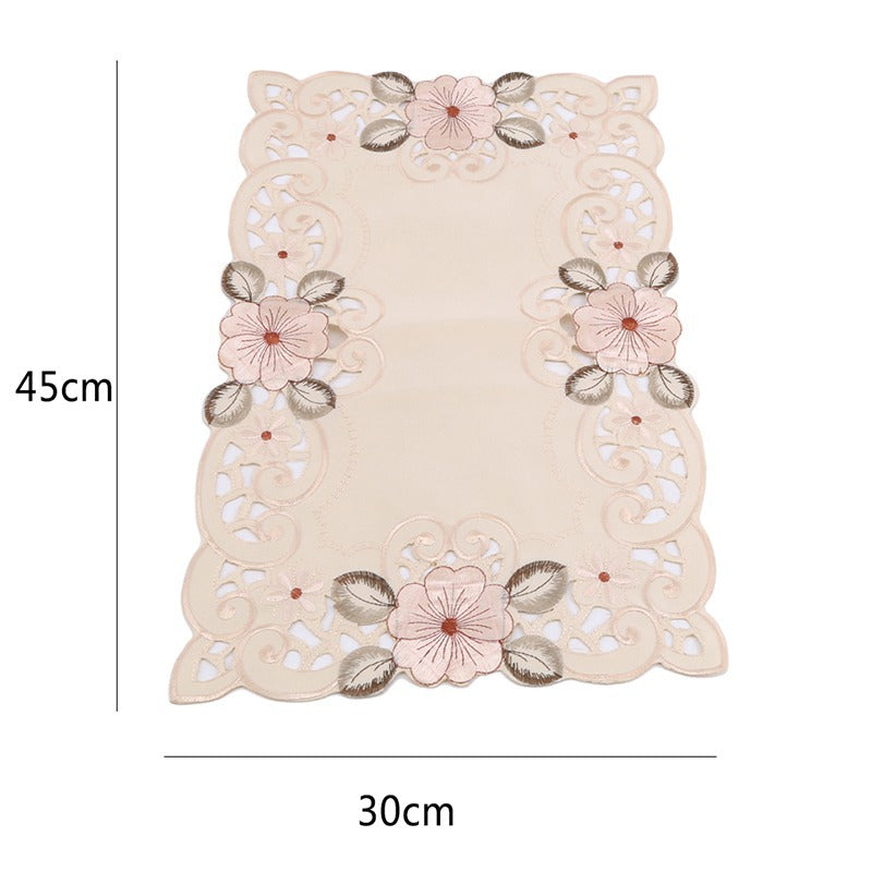 European Classical Embroidery Table Runner – Light Luxury Home Décor, Polyester
