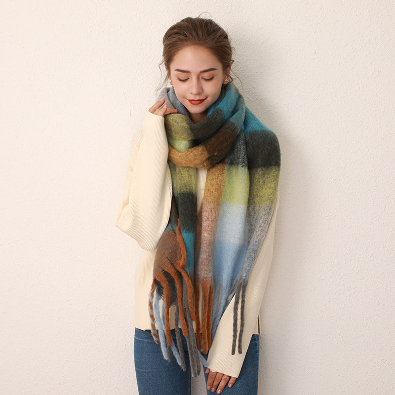 Thickened Mohair-Style Cashmere Scarf for Women – Warm Twill Weave with Tassels, 38x240cm