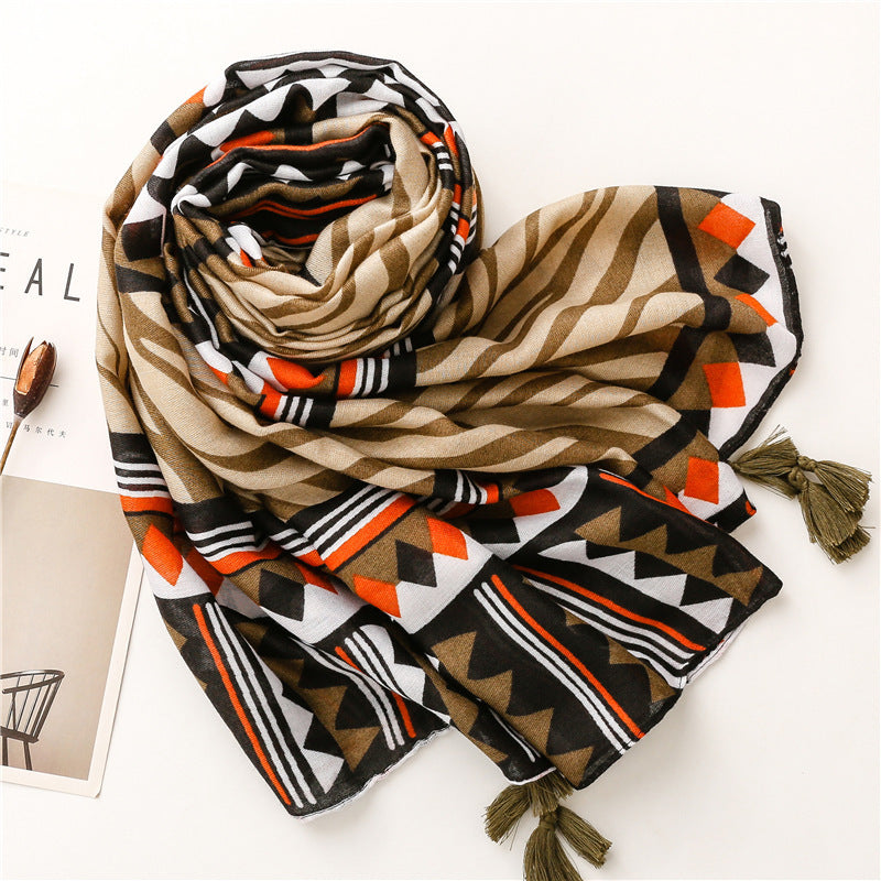 Foreign Trade Retro Ethnic Style Cotton and Linen Silk Scarf – Long and Lengthened Design for All Seasons