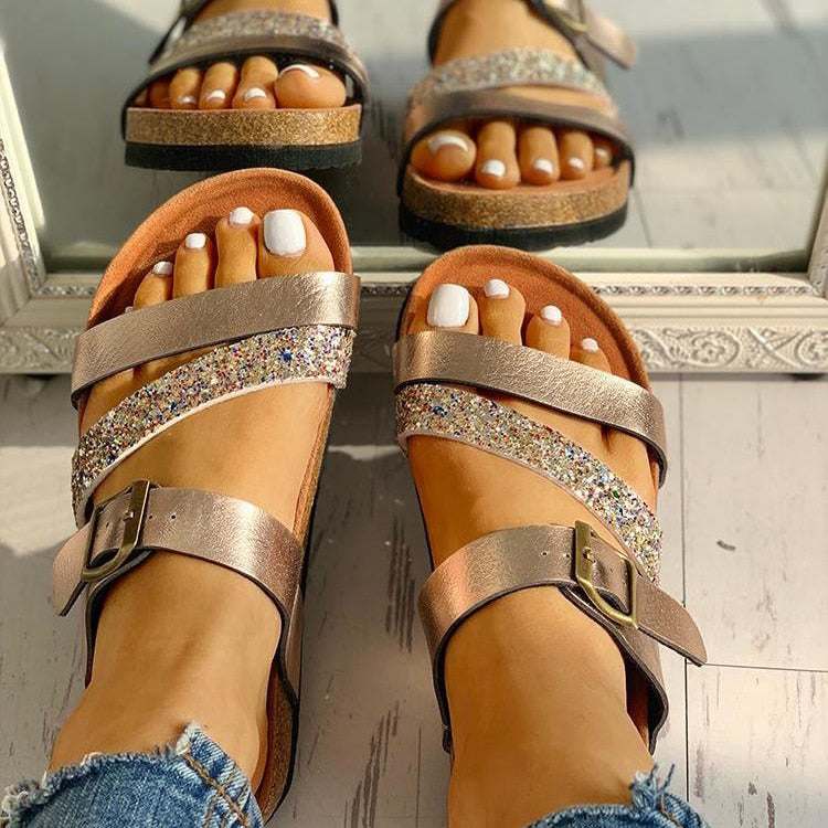Strap Sandals – Metallic Detail Summer Slides