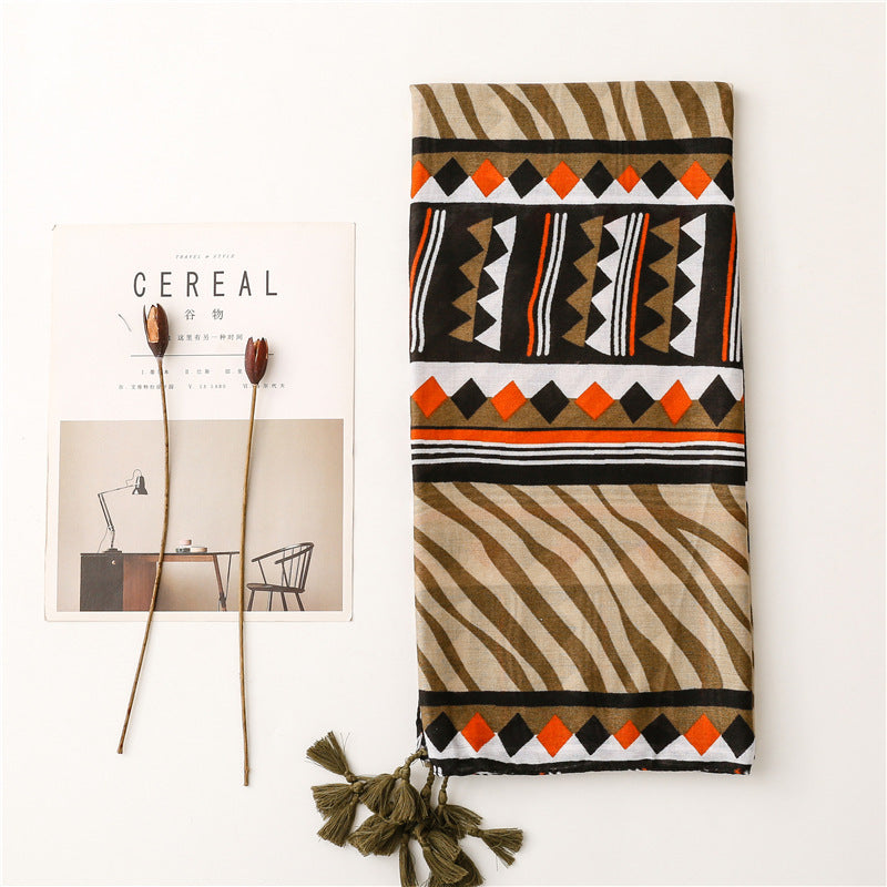 Foreign Trade Retro Ethnic Style Cotton and Linen Silk Scarf – Long and Lengthened Design for All Seasons
