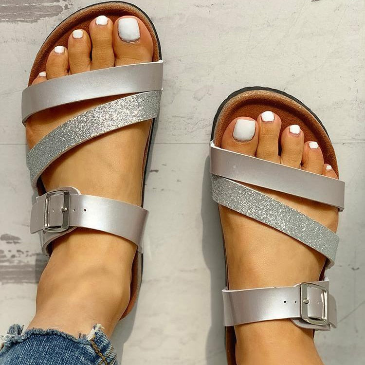 Strap Sandals – Metallic Detail Summer Slides