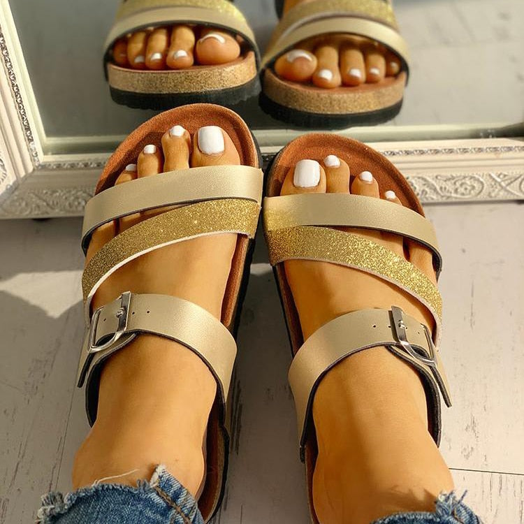 Strap Sandals – Metallic Detail Summer Slides