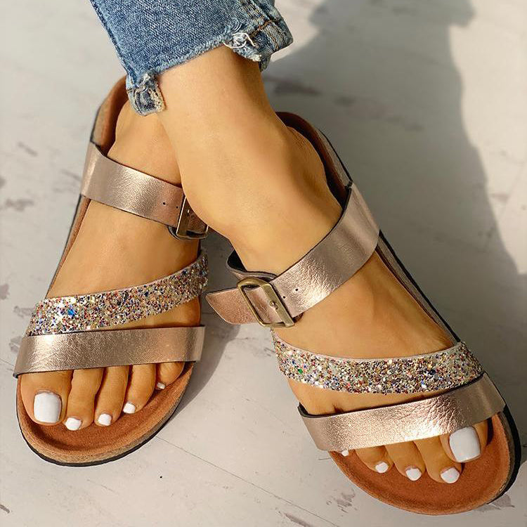 Strap Sandals – Metallic Detail Summer Slides