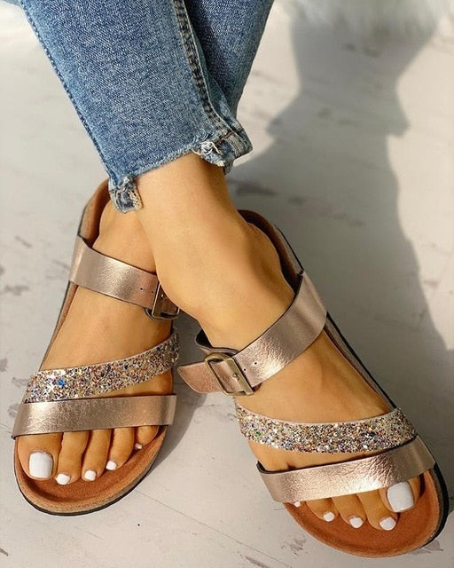 Strap Sandals – Metallic Detail Summer Slides