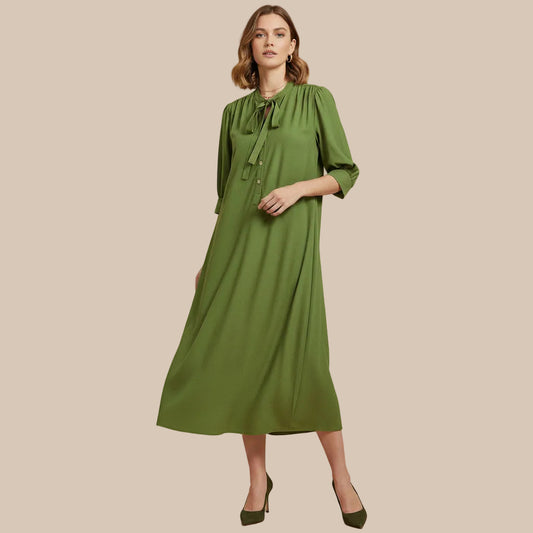 Cotton Hemp Midi Dress with Bow Detail – Effortless Spring and Summer Elegance