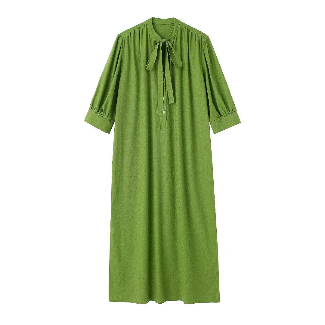 Cotton Hemp Midi Dress with Bow Detail – Effortless Spring and Summer Elegance
