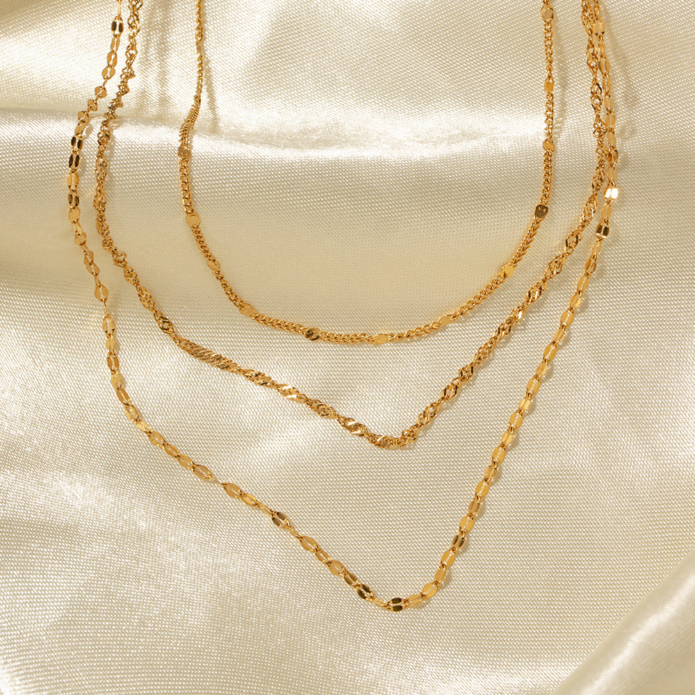 Elegant Geometric Three-layer Stainless Steel Necklace For Women