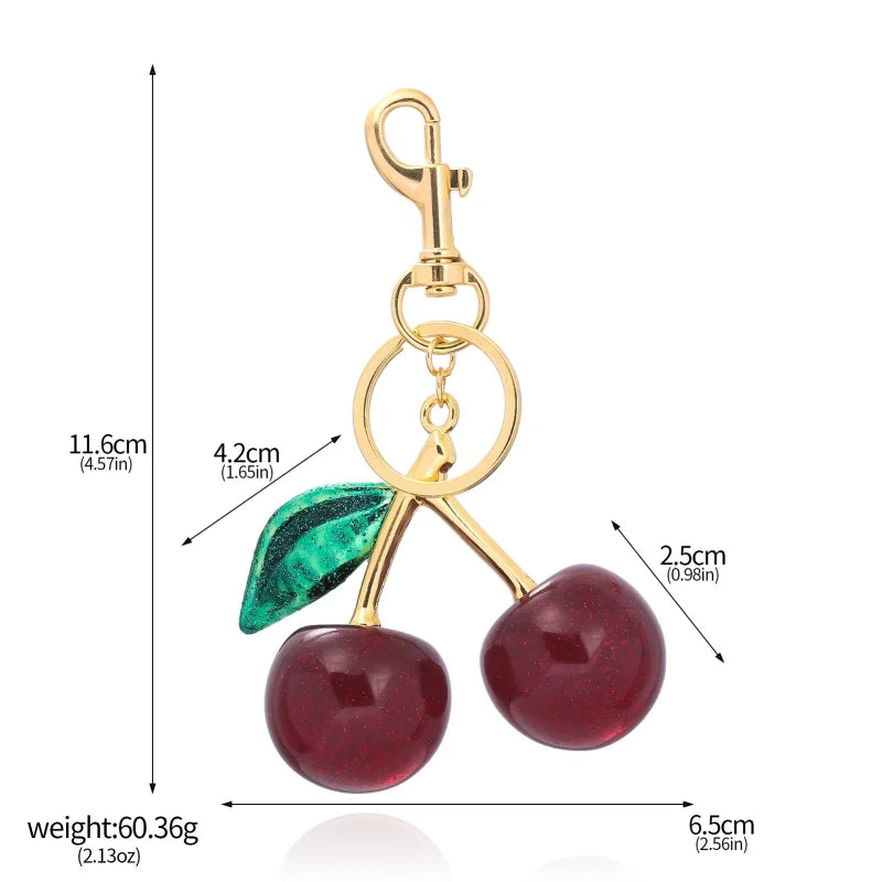 Trendy Red Cherry Pendant Keychain – Cute Bag Charm & Car Key Accessory for Women | Fashion Jewelry Gift