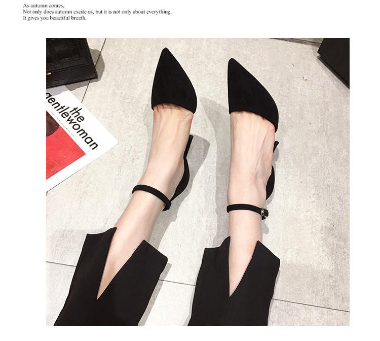 Elegant Pointed Toe Black Heels for Women with thin ankle strap