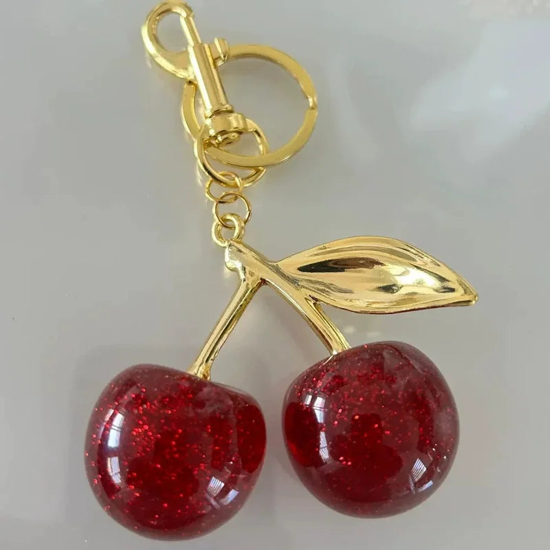 Trendy Red Cherry Pendant Keychain – Cute Bag Charm & Car Key Accessory for Women | Fashion Jewelry Gift