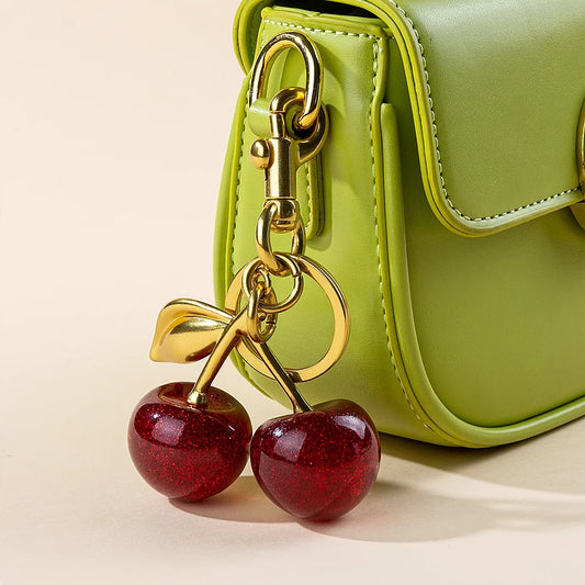 Trendy Red Cherry Pendant Keychain – Cute Bag Charm & Car Key Accessory for Women | Fashion Jewelry Gift