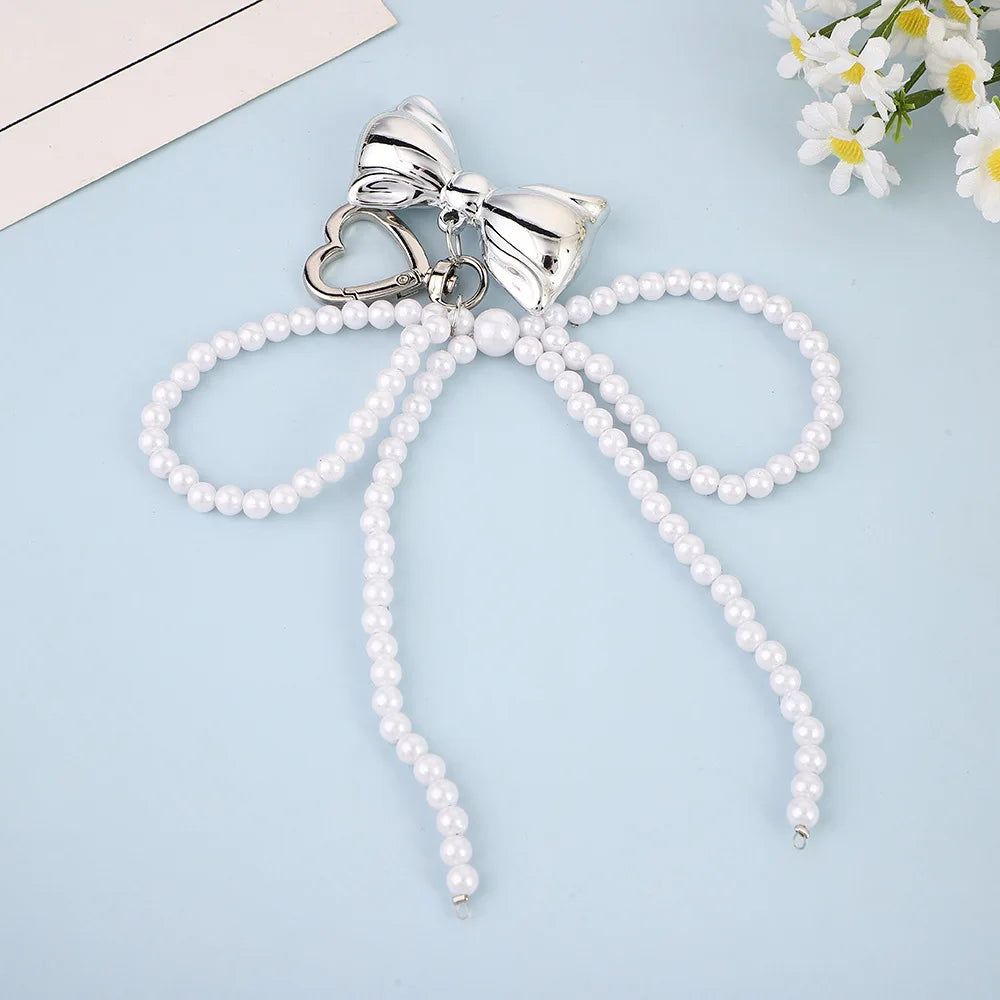 Korean Beaded Pearl Bowknot Keychain – Cute Bag Charm & Pendant Accessory for Women and Girls